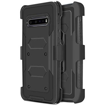 Imagem de JACKPOT WIRELESS para LG V60 ThinQ Capa resistente para absorção de choque/armadura resistente a alto impacto embutida em capa protetora com suporte + clipe giratório para LG V60 ThinQ (preto)