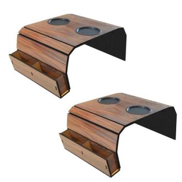 Imagem de Kit 2 Esteira Suporte  Porta Copos e Controles  Mdf Bandeja de Sofá - 