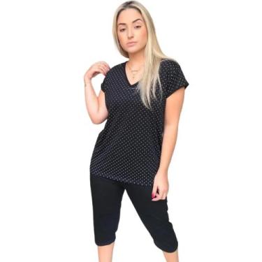 Imagem de Pijama Feminino Pescador Adulto Estampa Poá, roupa de dormir confortáv