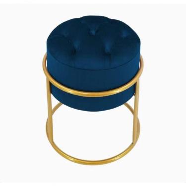 Imagem de Puff Banqueta Estofado Decorativo Base De Ferro Capitonê Suede Azul Marinho Eli Móveis E Decoração