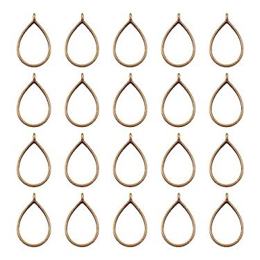 Imagem de 10 pingentes de moldura aberta de liga de 33,9 x 20,5 x 3,8 mm, pingentes de molde de moldura oca em forma de gota para joias de flores prensadas em resina DIY, bronze antigo