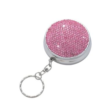 Imagem de Cinzeiro portátil brilhante diamante bolso cinzeiro com chaveiro material inoxidável adaptado ao ar livre e no carro (rosa)