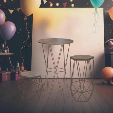 Imagem de Kit Festa 1 Mesa Bistrô G Flork com 1 Aparador M Liz e 1 Mesa P Luna Ferro Marrom mdf Madeira - Ahz Móveis