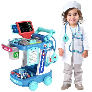 Imagem de Conjunto de brinquedos Doctor Kit Jovow Pretend com carrinho e estetoscópio de 3 a 8 anos