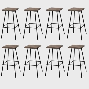 Imagem de Kit 08 Banquetas Alta Eliza 75cm Industrial Para Cozinha Ferro Preto 100% mdf Rústico -...
