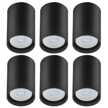 Imagem de Kit 6 Spots de Sobrepor Zoom Pretos Luminária de Teto Redonda 8x12,5cm Bivolt 1 Lâmpada PAR20