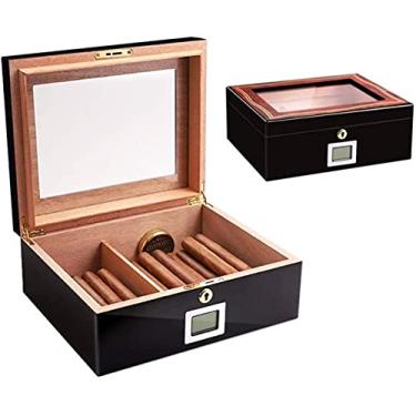 Imagem de Yyuoqafn Umidor de charuto, caixa de armazenamento de charutos com umidificador e higrômetro digital, visor superior transparente para caixa decorativa