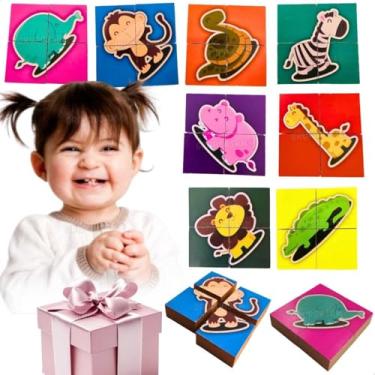 Imagem de Kit 8 Quebra Cabeça educativo Infantil Puzzle Safari Leão Girafa Elefante madeira MDF 32 Peças Grandes bebês 2 anos Brinquedo Pedagogico escolar creche ensino fundamental