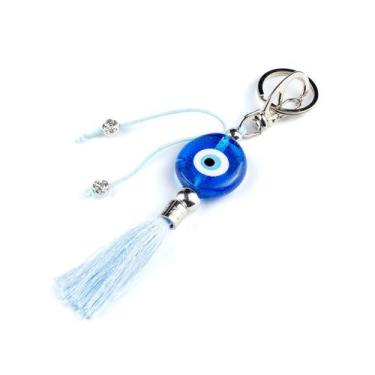 Imagem de Chaveiro Olho Grego Murano Azul Claro Pompom 16 cm - Lua Mística - 100