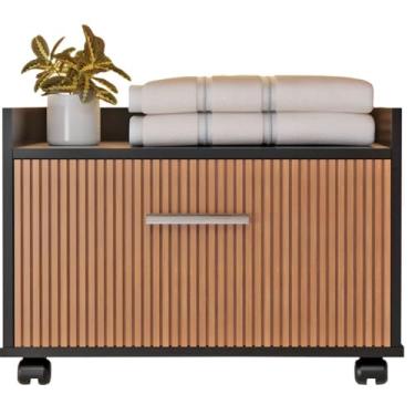 Imagem de Gabinete de Banheiro Armario Com Rodinhas e Gaveta Organizador Para Pia (Preto Ripado)