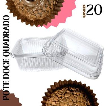 Imagem de Pote de doce quadrado com 20 unidades G650 200ml, brigadeiro, bolo, ge