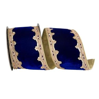 Imagem de Reliant Ribbon Fita de veludo de pelúcia com fio para aparar vieiras de lantejoulas, azul marinho