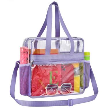 Imagem de Paxiland Bolsa transparente para eventos de estádio 30 x 15 x 30 cm, bolsa grande transparente aprovada com alças de ombro reforçadas para shows e festivais, bolsa transparente para homens - roxa