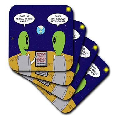 Imagem de 3dRose Porta-copos de cerâmica - Consultoria de Viagem Alienígena - Aviso de Doenças - Como COVID-19 Talvez - Conjunto de 4 (CST_339456_3)