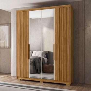 Imagem de Guarda Roupas Solteiro Com Espelho Ripado 4 Portas 3 Gavetas Califórnia Madeirado Moval Madeirado