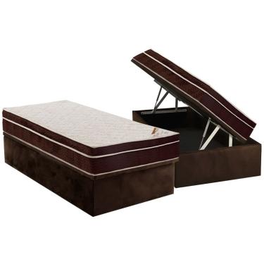 Imagem de Cama Box Baú Solteiro: Colchão Ortopédico Ortobom Exclusive + Base CRC Suede Brown (88x188)