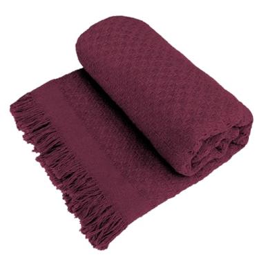 Imagem de Decolab Manta para Sofá em Algodão com Franjas Artesanais | Cobertor Decorativo para Sofa, Poltrona e Cama | Estilo Boho Chic (Vinho)
