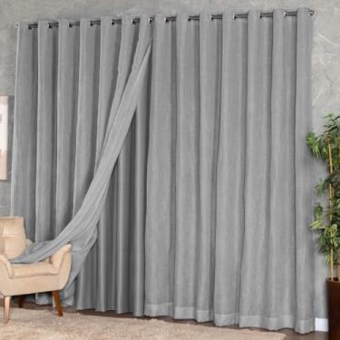 Imagem de Cortina Voil Linho 4,00x2,70 Forro Microfibra Alto Luxo