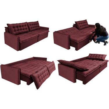 Imagem de Sofá Sem Caixa Retrátil Reclinável 2,95m Cama inBox Versátil. com Pillow Top e Molas Velusoft