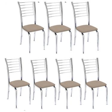 Imagem de Kit 7 Cadeiras Iara Cromada Para Cozinha-suede Bege