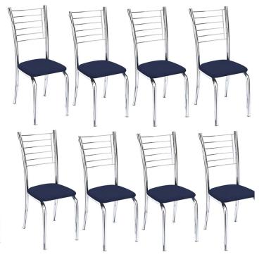 Imagem de Kit 8 Cadeiras Iara Cromada Para Cozinha-corino Azul
