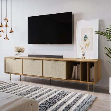 Imagem de Rack Para Tv Até 60 Polegadas 3 Gavetas Madeira Maciça Yescasa Mel