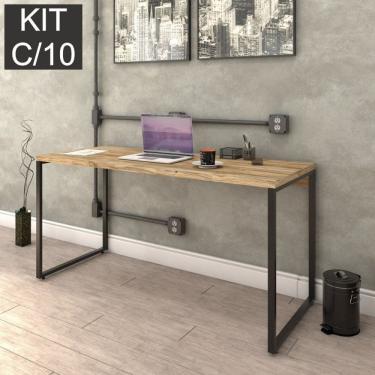 Imagem de Kit Com 10 Escrivaninhas Kuadra 150Cm Estilo Industrial Compace Carvalho/Preto