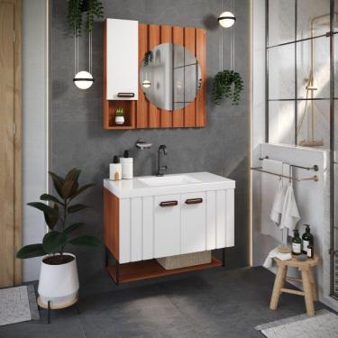 Imagem de Gabinete Suspenso 80Cm Com Lavatório E Espelheira Com Led Bali Cinamomo