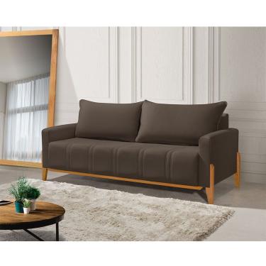 Imagem de Sofá Living Base Em Madeira Maciça 4 Lugares 2,10m Búzios Veludo Marrom - Marrom