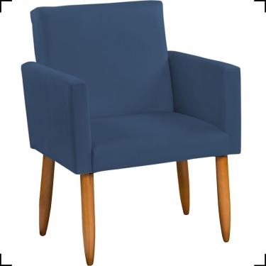 Imagem de Poltrona Decorativa Para Sala Nina Suede Cores Pé Palito Castanho - Azul-marinho, Suede