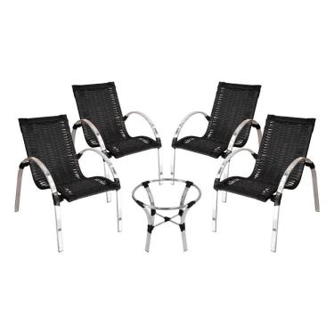 Imagem de Conjunto De 4 Cadeiras E Mesa De Centro Em Alumínio Oáses Preto
