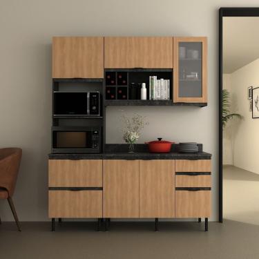 Imagem de Cozinha Compacta Begônia 180cm 3 Peças 6 Portas E 4 Gavetas Com Divisor De Talheres E Tampo Cz1203 Mármore