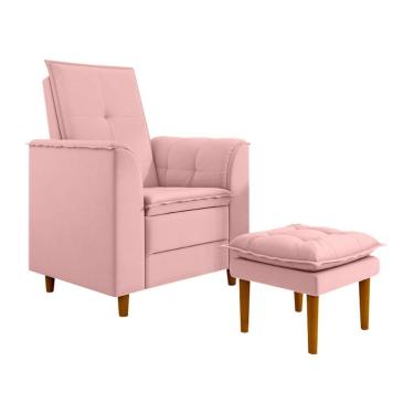 Imagem de Poltrona Amamentação Confortável Com Puff Ivy Suede rosa