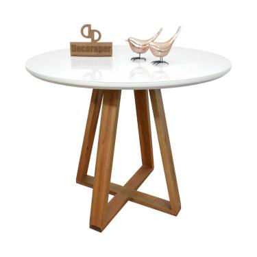Imagem de Mesa Jantar Base X Tampo Redondo Laca Com Vidro 90cm Branco