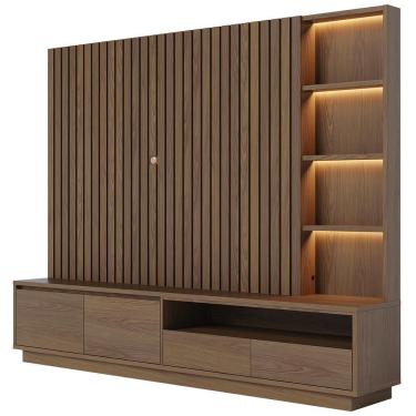 Imagem de Estante Painel Para Tv 82 Pol Ripado Com Led 240cm Jolie C04 Amêndoa - Lyam Decor