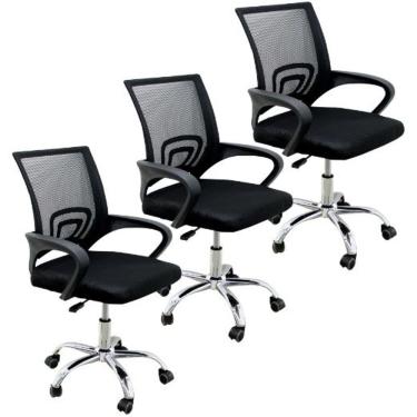 Imagem de Conjunto 3 Cadeiras Confortavel Para Trabalhar Escritório Diretor Secretaria Clinica - Preto