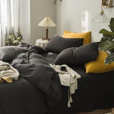 Imagem de Conjunto de capa de edredom de malha de jérsei King cinza carvão 100% algodão cor sólida super macia confortável conjunto de cama de 3 peças cinza escuro com fecho de zíper