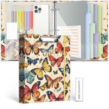 Imagem de Fichário com 3 anéis de 2,5 cm, organizador BVSSX de três argolas com prancheta, divisórias de bolsos de 5 abas, pasta de plástico, 18 divisórias stikers, alça para caneta (tamanho borboleta, tamanho