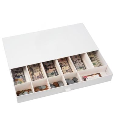 Imagem de Custom Toys & Hobbies Gaveta De Caixa Registradora Papelão Com Compartimentos Para Moedas, Notas, Cartões Visita, Dinheiro, Brinquedo Brinquedo, Presente Crianças, Adequado A Real Too, Apenas Branca
