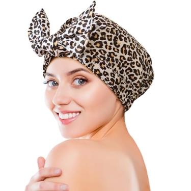 Imagem de vidsel Touca De Banho Luxo Para Mulheres, Toucas Femininas Reutilizáveis À Prova D'Água, Cabelo, Grande Ajustável Com Laço E Tranças Longas
