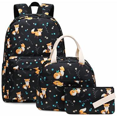 Imagem de Kouxunt Mochilas Escolares Fox Girls Para Crianças E Adolescentes, Conjunto 3 Em 1, Estojo Lancheira