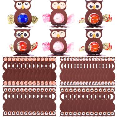 Imagem de SilTriangle 48 peças de porta-doces de papel de festa de coruja, chocolate, doces, decorações de embrulho de açúcar DIY com 300 pontos adesivos para presente de volta às aulas suprimentos de festa de