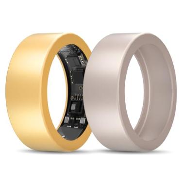 Imagem de Compatível com UltraHuman Ring AIR Cover - Protetor de anel de silicone elástico para malhar (P, ouro + ouro rosa)