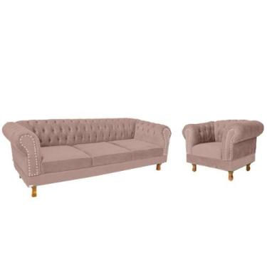 Imagem de Conjunto Duque Sofa Chesterfield 2.30 + 1 Poltrona Suede Rose Sala Rec