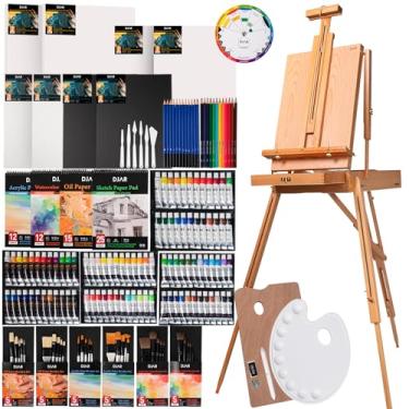 Imagem de DJAR Conjunto de pintura artística de 169 peças com cavalete francês, kit de pintura de artista multifuncional para iniciantes, profissionais, acrílico, aquarela, óleo e kit de esboço