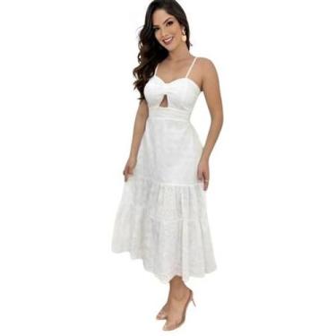 Imagem de Vestido feminino soltinho no tecido lese branco no tamanho P - Lebela 