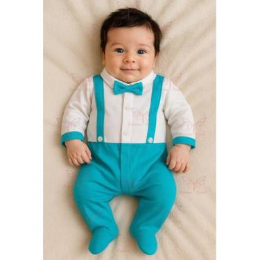 Imagem de Macacão Social Bebê Menino Manga Longa Jardineira Com Gravata 100% Alg