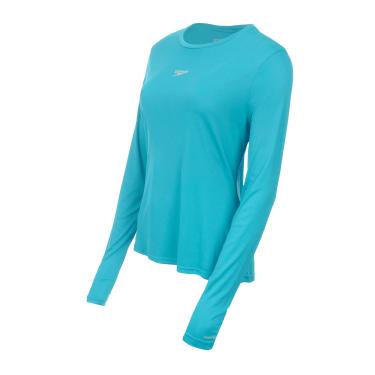 Imagem de Camiseta Feminina, Speedo, Manga Longa, Poliamida com Fastdry e Proteção UV50+, tamanho GG - Azul celeste