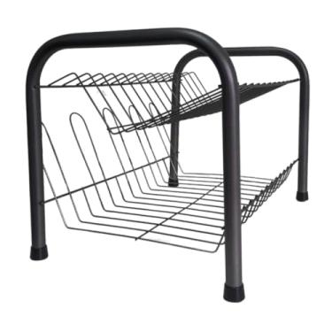 Imagem de Escorredor De Pratos Louças Duplo Cromado Inox Cozinha 13 Pratos Rosa Preto Cromado(GRAFITE)