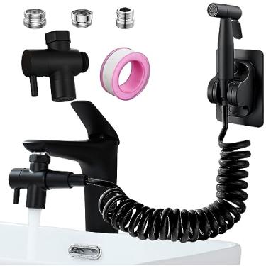 Imagem de Roscid Conjunto de pulverizador de torneira de pia, pulverizador de bidê portátil para vaso sanitário, pulverizador de metal, com adaptadores M22 M24 G1/2 e mangueira de 3 m para pia de cozinha, banheiro ou vaso sanitário, preto fosco